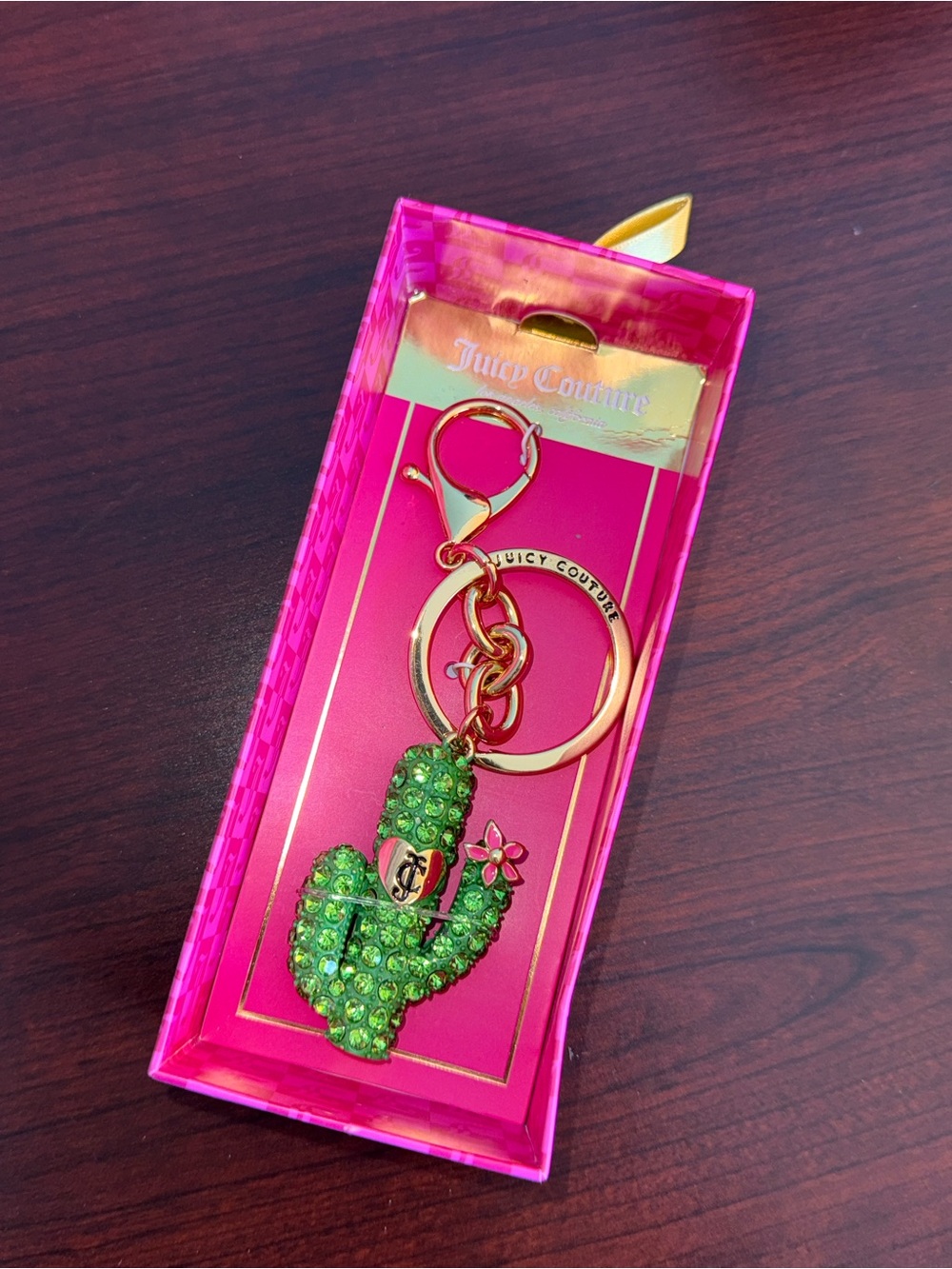 Juicy Couture Gold & Green Glitter Cactus Keychain